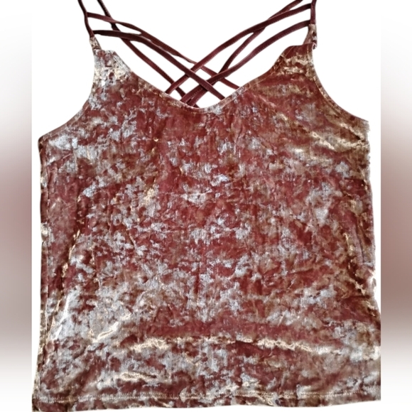 American Eagle M Tank Top Pink Crushed Velvet Cami Strap Fairy Whimsigoth Grunge - Picture 3 of 7